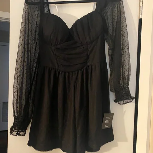 Flirty Fashionista Black Mesh Bustier Long Sleeve Romper Size LARGE (L) - Picture 4 of 6